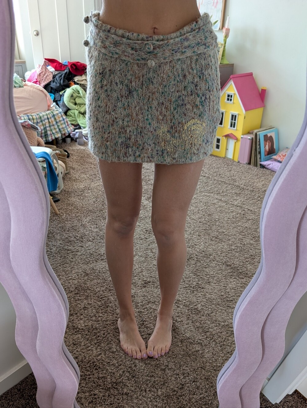 Speckled Knit Skirt with Gold Crescent Accent